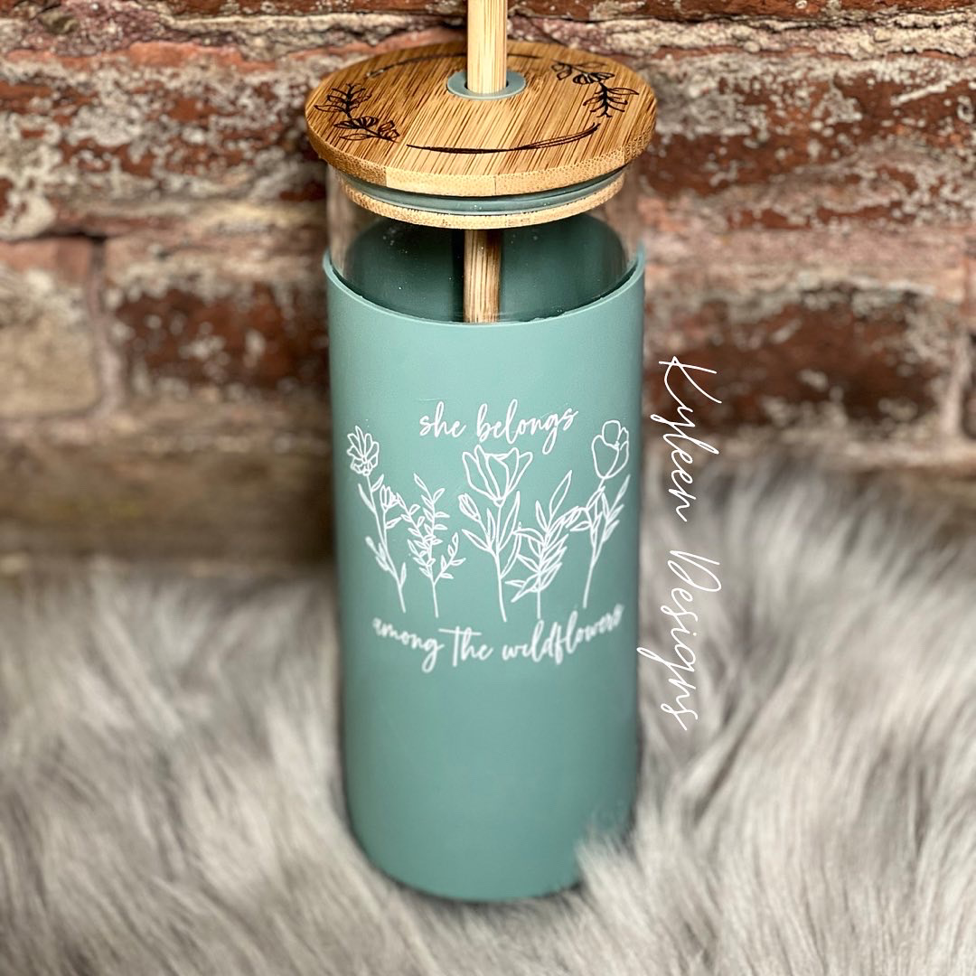 20 oz. Frosted Glass Tumbler with Bamboo Lid and Reusable Straw