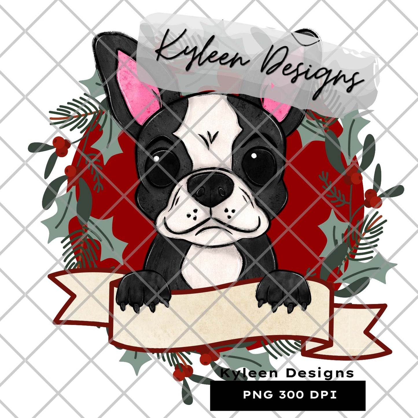 Boston Terrier Christmas Dog for sublimation, waterslide, DTF, DTG, screen print etc High res PNG digital file 300dpi